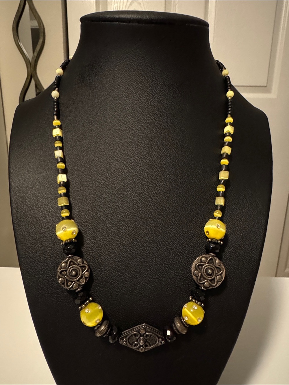 Handcrafted Yellow and Black Beaded Necklace